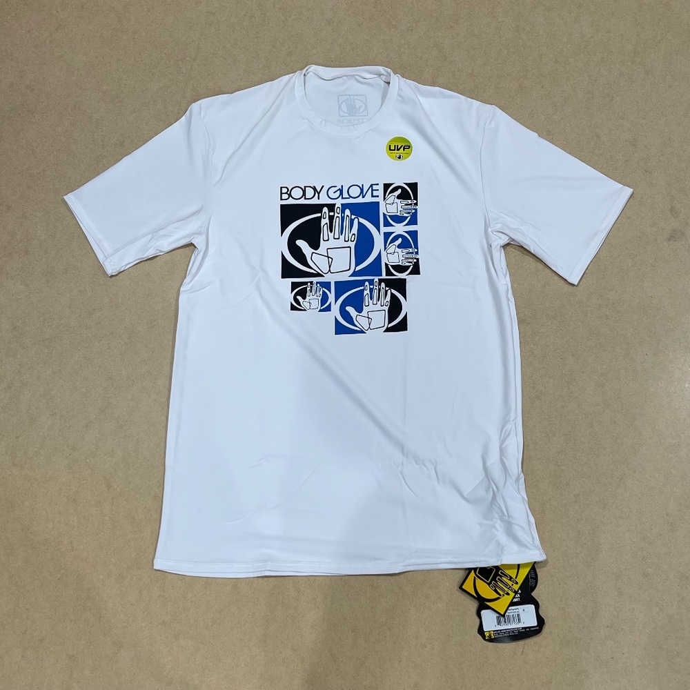 NEW Body Glove Mens White Rash Guard Short Sleeve Shirt UV Protection Small